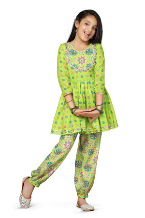 Fashion Dream Cotton Blend Girls Slub Printed Salwar Suit Set
