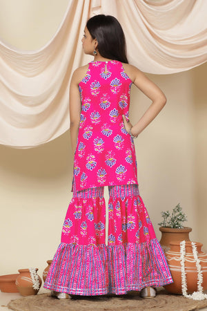 Fashion Dream Cotton Blend Girls Slub Printed Salwar Suit Set