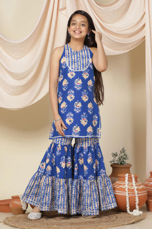 Fashion Dream Cotton Blend Girls Slub Printed Salwar Suit Set