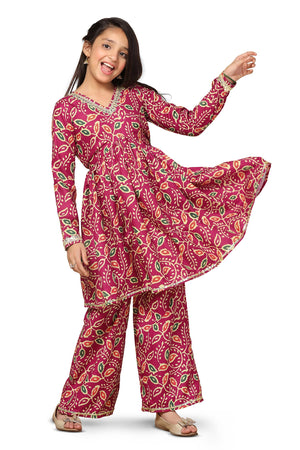 Fashion Dream Cotton Blend Girls Slub Printed Salwar Suit Set