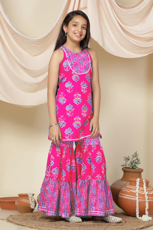 Fashion Dream Cotton Blend Girls Slub Printed Salwar Suit Set