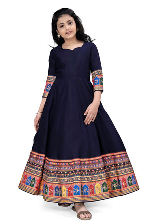 Fashion Dream Girls Maxi Length Flared Ethnic Dress | Long Fit and Flare for Kids