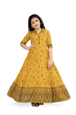 Jwalin Girls Maxi Length Flared Ethnic Dress | Long Fit and Flare Dress for Kids