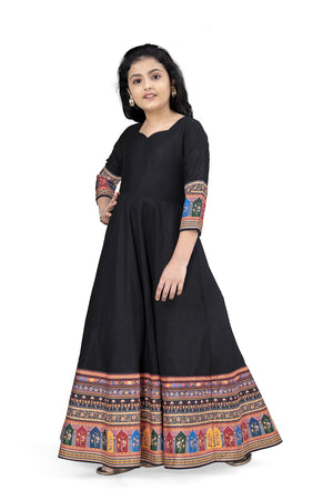 Fashion Dream Girls Maxi Length Flared Ethnic Dress | Long Fit and Flare for Kids