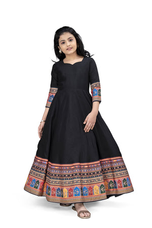 Fashion Dream Girls Maxi Length Flared Ethnic Dress | Long Fit and Flare for Kids