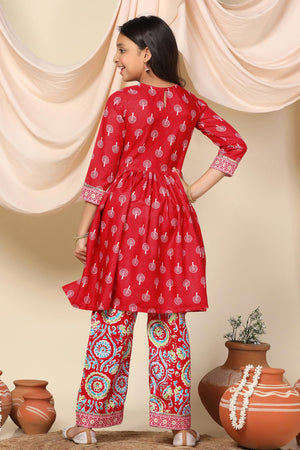 Fashion Dream Cotton Blend Girls Slub Printed Salwar Suit Set