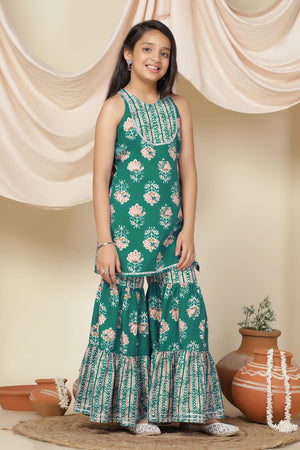 Fashion Dream Cotton Blend Girls Slub Printed Salwar Suit Set