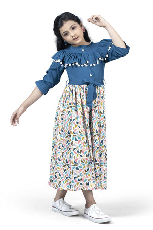 Fashion Dream Girls Crepe Floral Printed Calf Length Dress