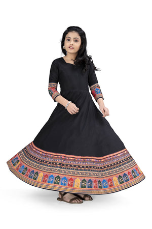 Fashion Dream Girls Maxi Length Flared Ethnic Dress | Long Fit and Flare for Kids