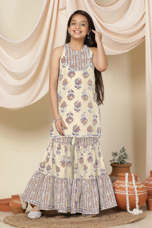 Fashion Dream Cotton Blend Girls Slub Printed Salwar Suit Set
