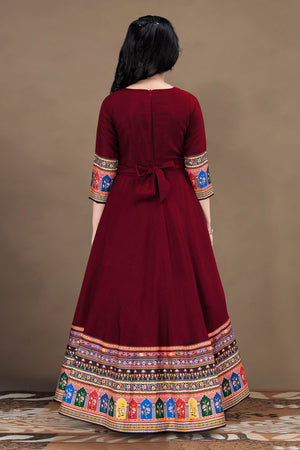 Fashion Dream Girls Maxi Length Flared Ethnic Dress | Long Fit and Flare for Kids