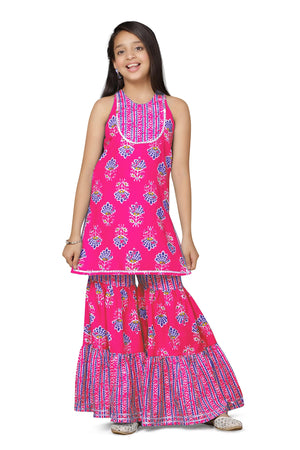 Fashion Dream Cotton Blend Girls Slub Printed Salwar Suit Set