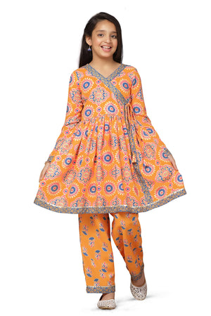 Fashion Dream Cotton Blend Girls Slub Printed Salwar Suit Set