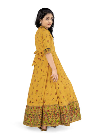 Jwalin Girls Maxi Length Flared Ethnic Dress | Long Fit and Flare Dress for Kids