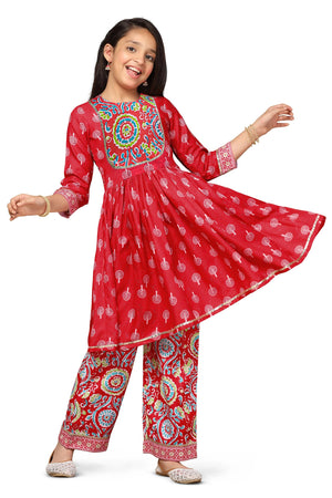 Fashion Dream Cotton Blend Girls Slub Printed Salwar Suit Set