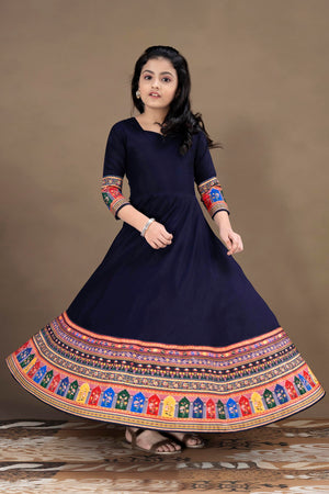 Fashion Dream Girls Maxi Length Flared Ethnic Dress | Long Fit and Flare for Kids