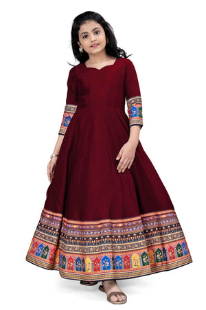 Fashion Dream Girls Maxi Length Flared Ethnic Dress | Long Fit and Flare for Kids