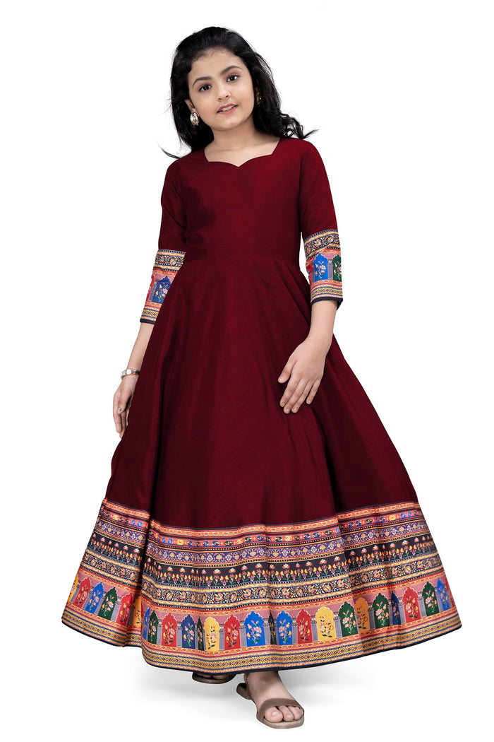 Fashion Dream Girls Maxi Length Flared Ethnic Dress | Long Fit and Flare for Kids
