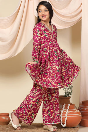 Fashion Dream Cotton Blend Girls Slub Printed Salwar Suit Set