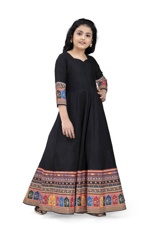 Fashion Dream Girls Maxi Length Flared Ethnic Dress | Long Fit and Flare for Kids