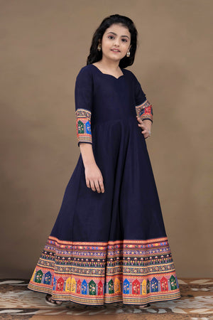 Fashion Dream Girls Maxi Length Flared Ethnic Dress | Long Fit and Flare for Kids