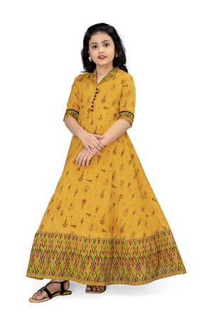 Jwalin Girls Maxi Length Flared Ethnic Dress | Long Fit and Flare Dress for Kids