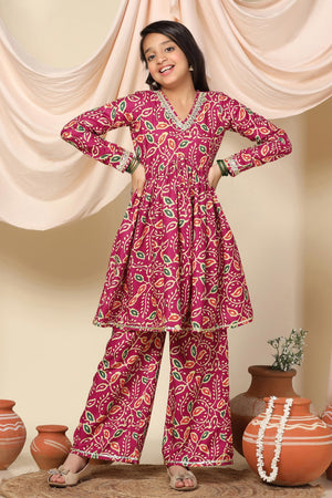 Fashion Dream Cotton Blend Girls Slub Printed Salwar Suit Set