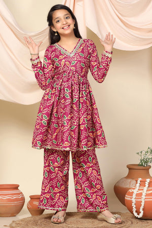 Fashion Dream Cotton Blend Girls Slub Printed Salwar Suit Set