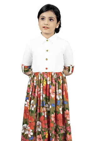 Fashion Dream Girls Crepe Floral Printed Calf Length Dress