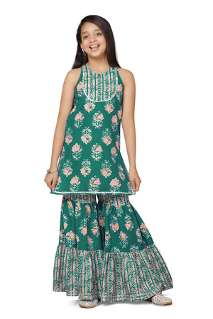 Fashion Dream Cotton Blend Girls Slub Printed Salwar Suit Set