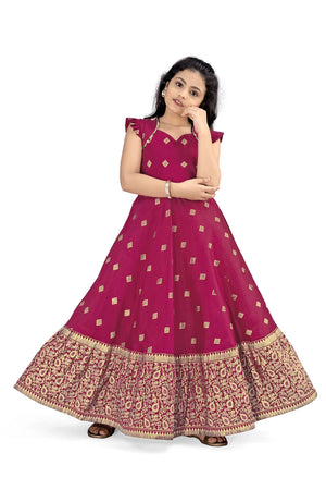 Jwalin Girls Maxi Length Flared Ethnic Dress | Long Fit and Flare Dress for Kids