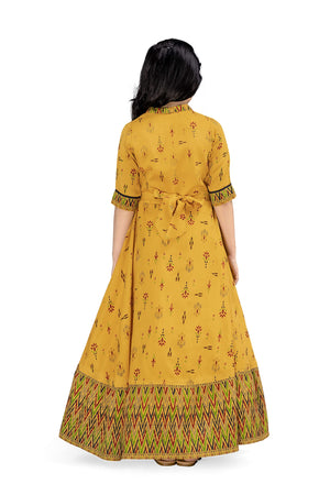 Jwalin Girls Maxi Length Flared Ethnic Dress | Long Fit and Flare Dress for Kids