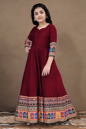 Fashion Dream Girls Maxi Length Flared Ethnic Dress | Long Fit and Flare for Kids