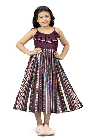 Fashion Dream Girls Crepe Floral Printed Calf Length Dress