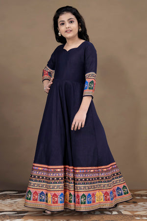 Fashion Dream Girls Maxi Length Flared Ethnic Dress | Long Fit and Flare for Kids