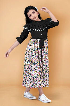 Fashion Dream Girls Crepe Floral Printed Calf Length Dress