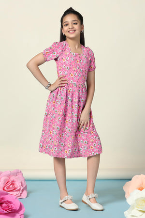 Fashion Dream Girl’s Floral Printed Knee Length Dress