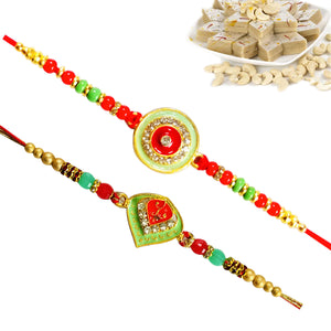 2 Rakhi - Pendant Rakhi Set With Indian Sweets Or Chocolates