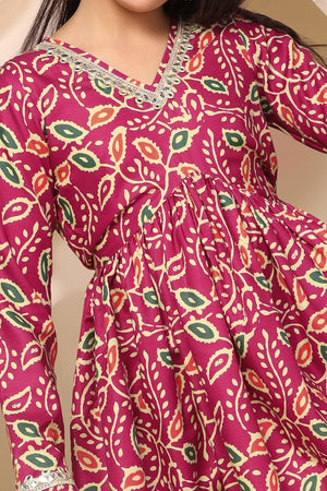 Fashion Dream Cotton Blend Girls Slub Printed Salwar Suit Set