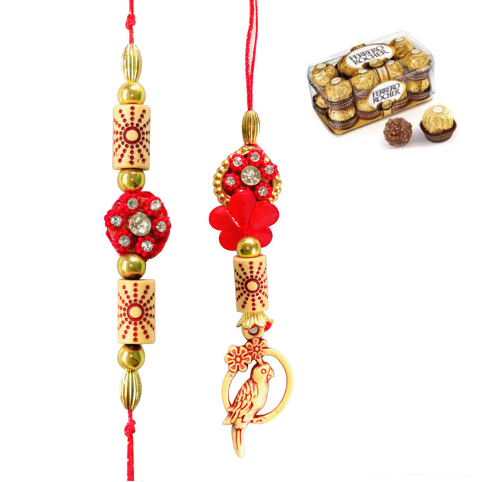 2 Rakhi - Beautiful Couple Rakhi Set With Indian Sweets Or Chocolates