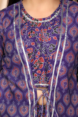 Fashion Dream Cotton Blend Girls Slub Printed Salwar Suit Set