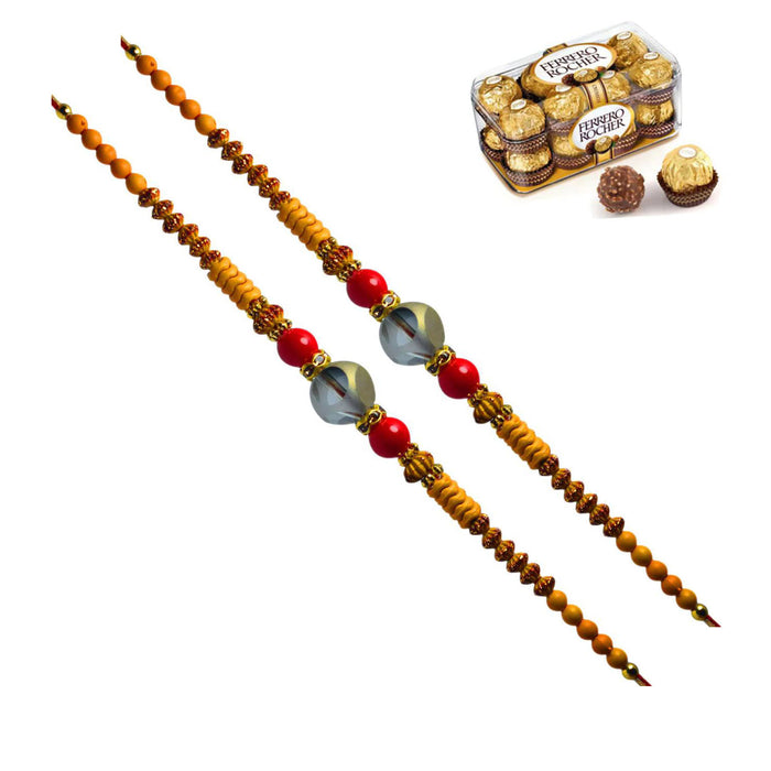 2 Rakhi - Hand Crafted Rakhis with Chocolate Or Kesar Kaju Katli