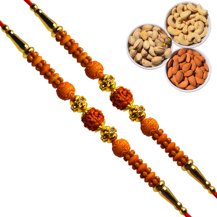 2 Rakhi - Rudraksh Rakhi Set with Dryfruits