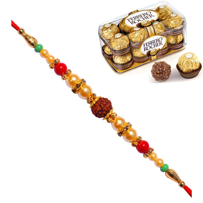 1 Rakhi - Rudraksh Rakhis With Ferrero Rocher Chocolate Box Or Kaju Katli