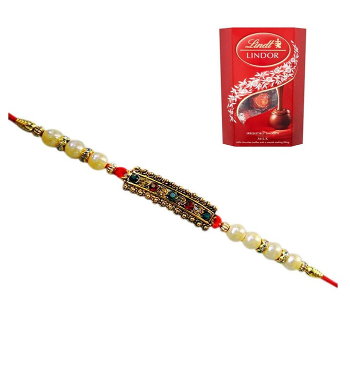 1 Rakhi - Beautiful Premium Rakhi With Lindor Chocolate