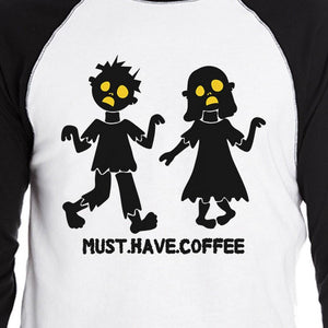 Must Have Coffee Zombies Mens Black And White BaseBall Shirt