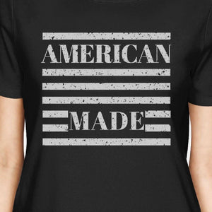 American Made Womens Black Cotton Tee Fourth Of July Graphic Shirt