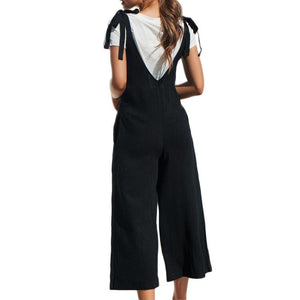 Women Loose Sleeveless Jumpsuit Summer Sexy Casual Pocket
