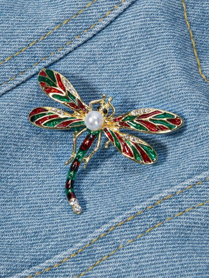 Fancy Brooches Pins - Faux Pearl Color Block Dragonfly Brooch