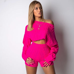 2021 Knit Style Ladies Clothes Crop Sweater for Woman 2 Piece Set